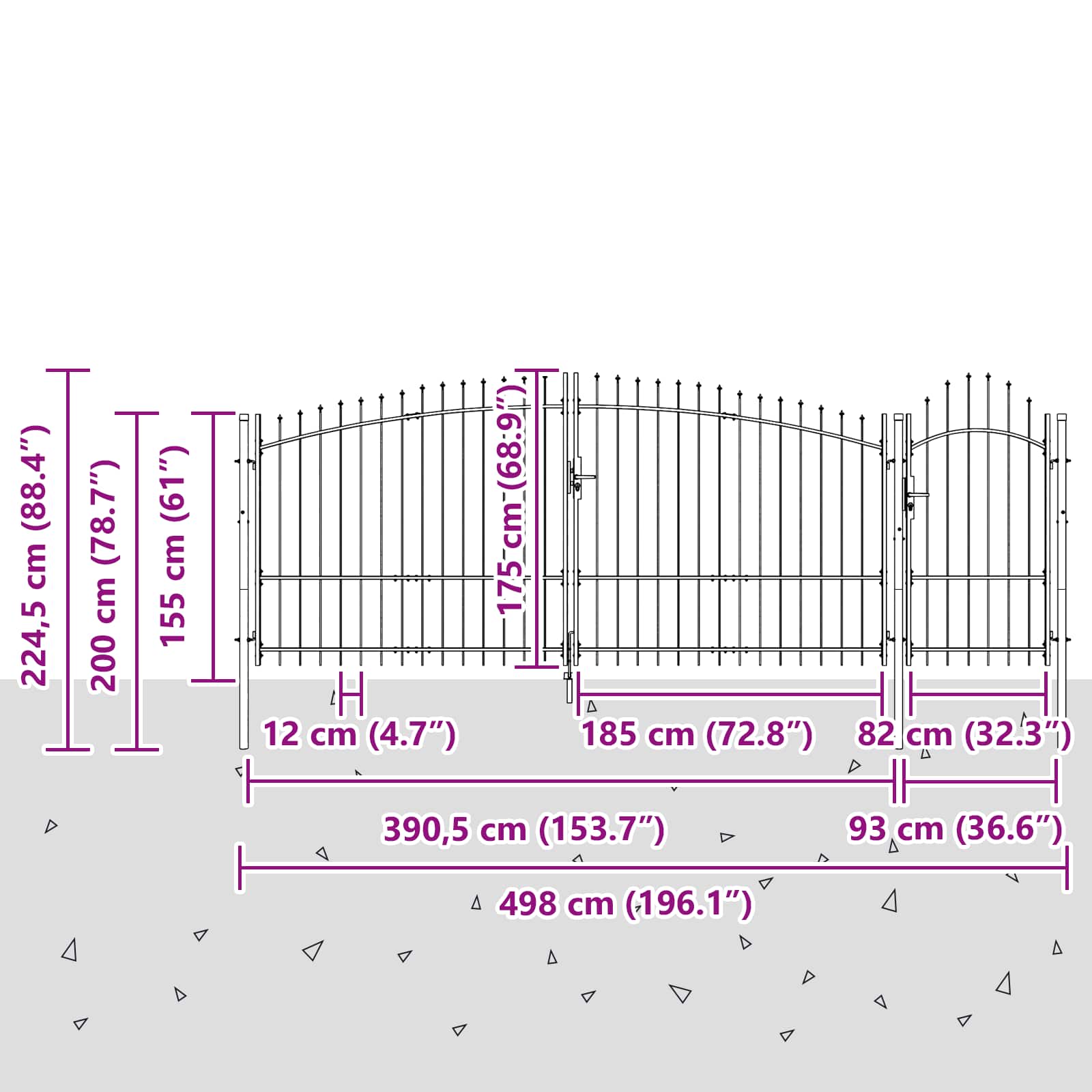 Cancello da giardino con blocco Grigio 175 x 400 cm Acciaio 42008910