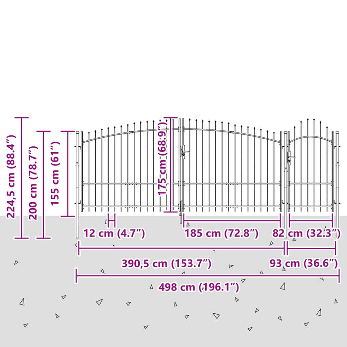 Cancello da giardino con blocco Grigio 175 x 400 cm Acciaio 42008910