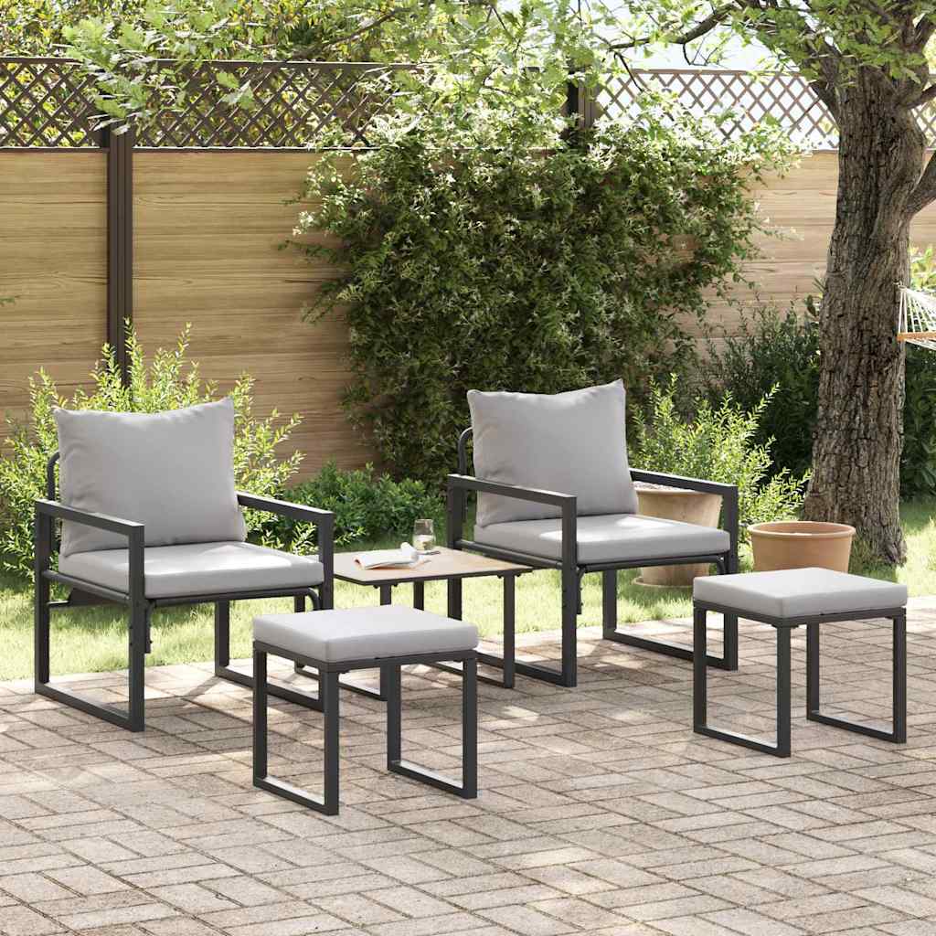 vidaXL Set Divano da Giardino 4 pcs Nero 61 x 72.5 x 71 cm Acciaio