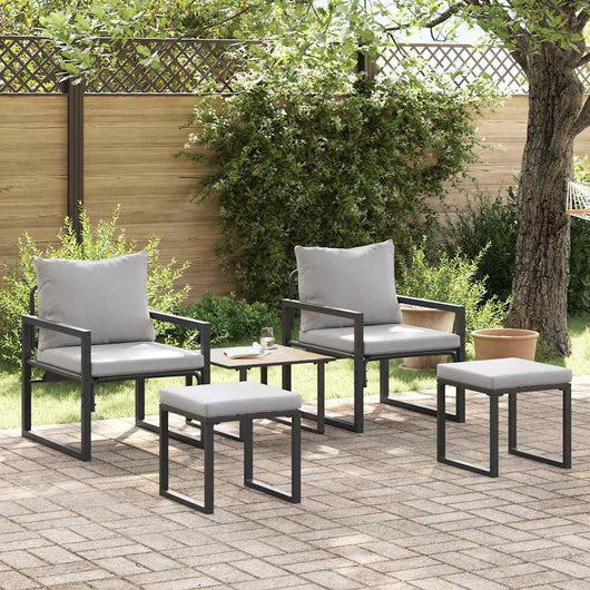 vidaXL Set Divano da Giardino 4 pcs Nero 61 x 72.5 x 71 cm Acciaio