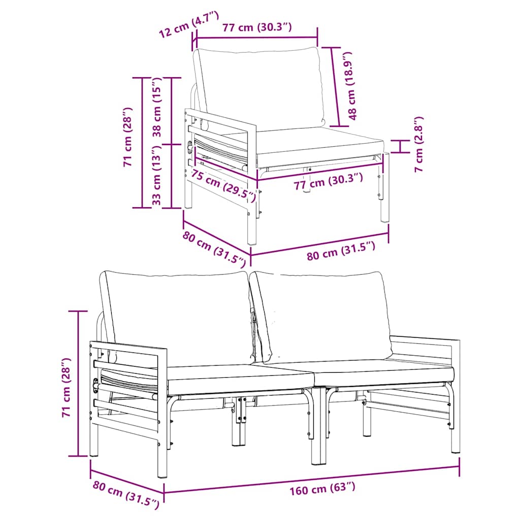 vidaXL Mobili da Esterno con cuscino 2 pcs Antracite Acciaio