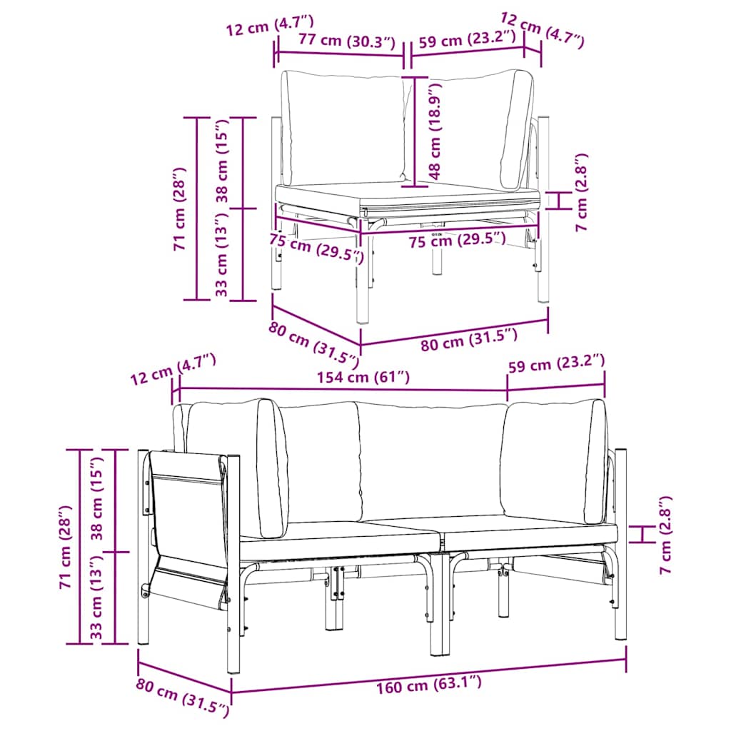 vidaXL Mobili da Esterno con cuscino 2 pcs Antracite Acciaio