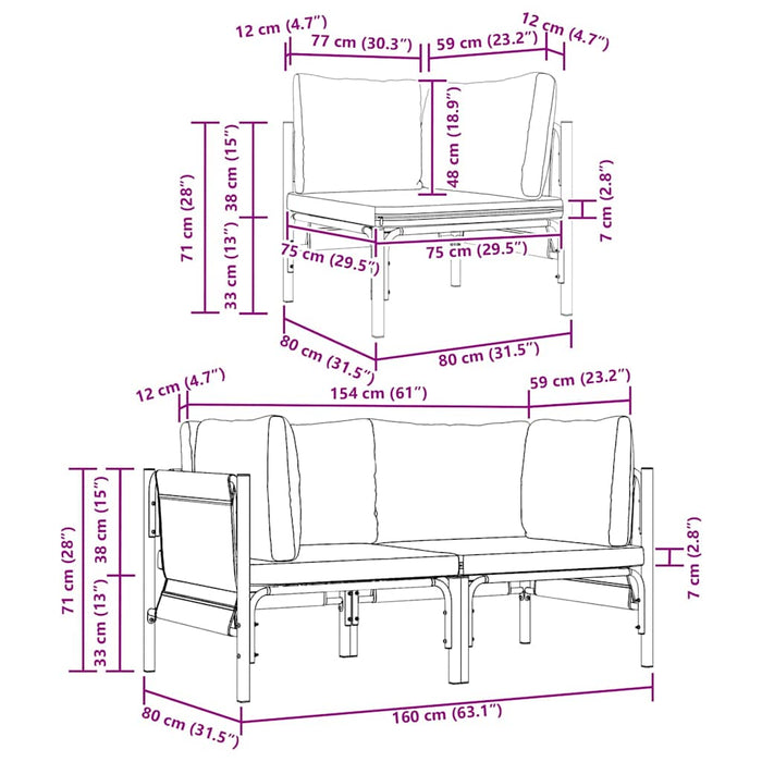 vidaXL Mobili da Esterno con cuscino 2 pcs Antracite Acciaio