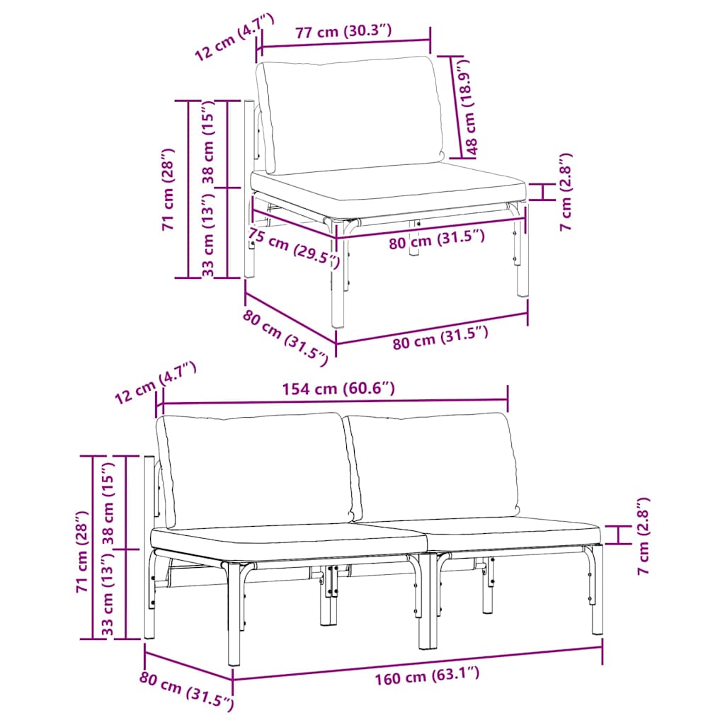 vidaXL Mobili da Esterno con cuscino 2 pcs Antracite Acciaio