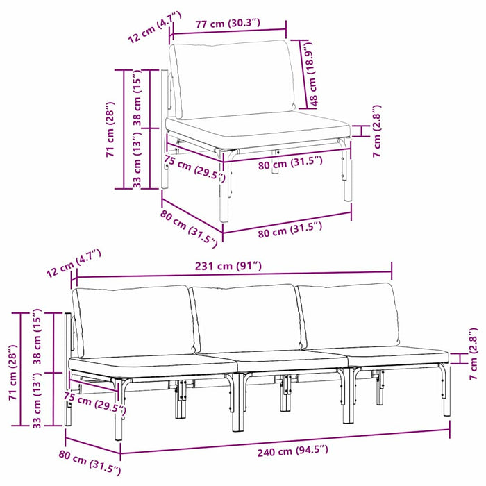 vidaXL Mobili da Esterno con cuscino 3 pcs Antracite Acciaio
