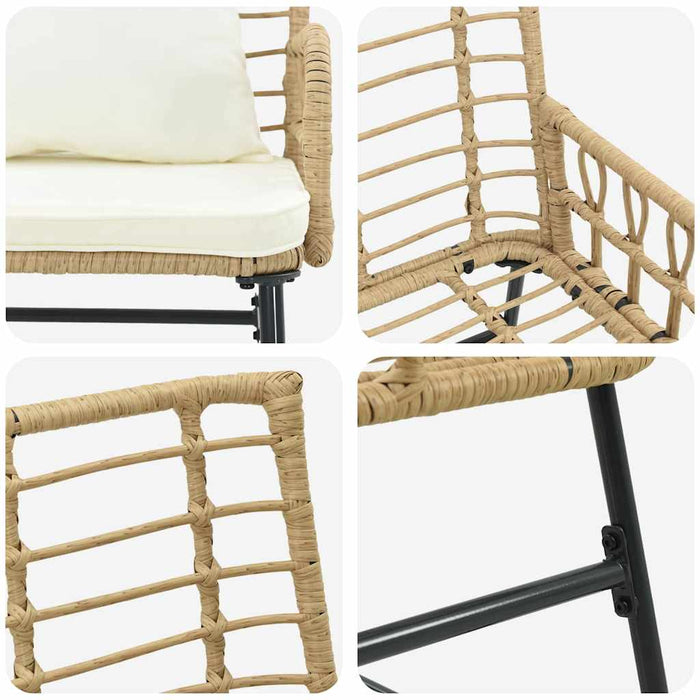 vidaXL Panchina da giardino Marrone e Crema Rattan sintetico, acciaio