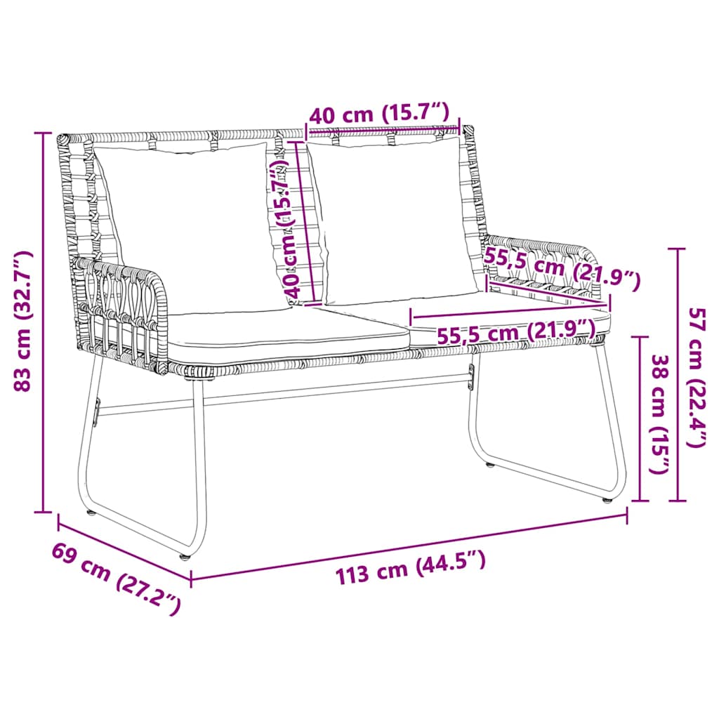 vidaXL Panchina da giardino Marrone e Crema Rattan sintetico, acciaio