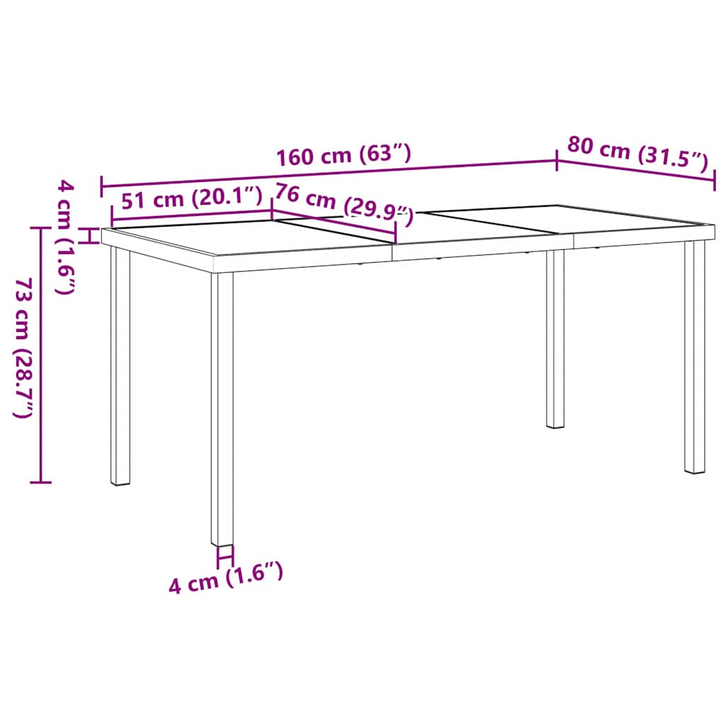 Tavolo da Giardino Nero 160 x 80 x 73 cm Legno massello di teak 42010314