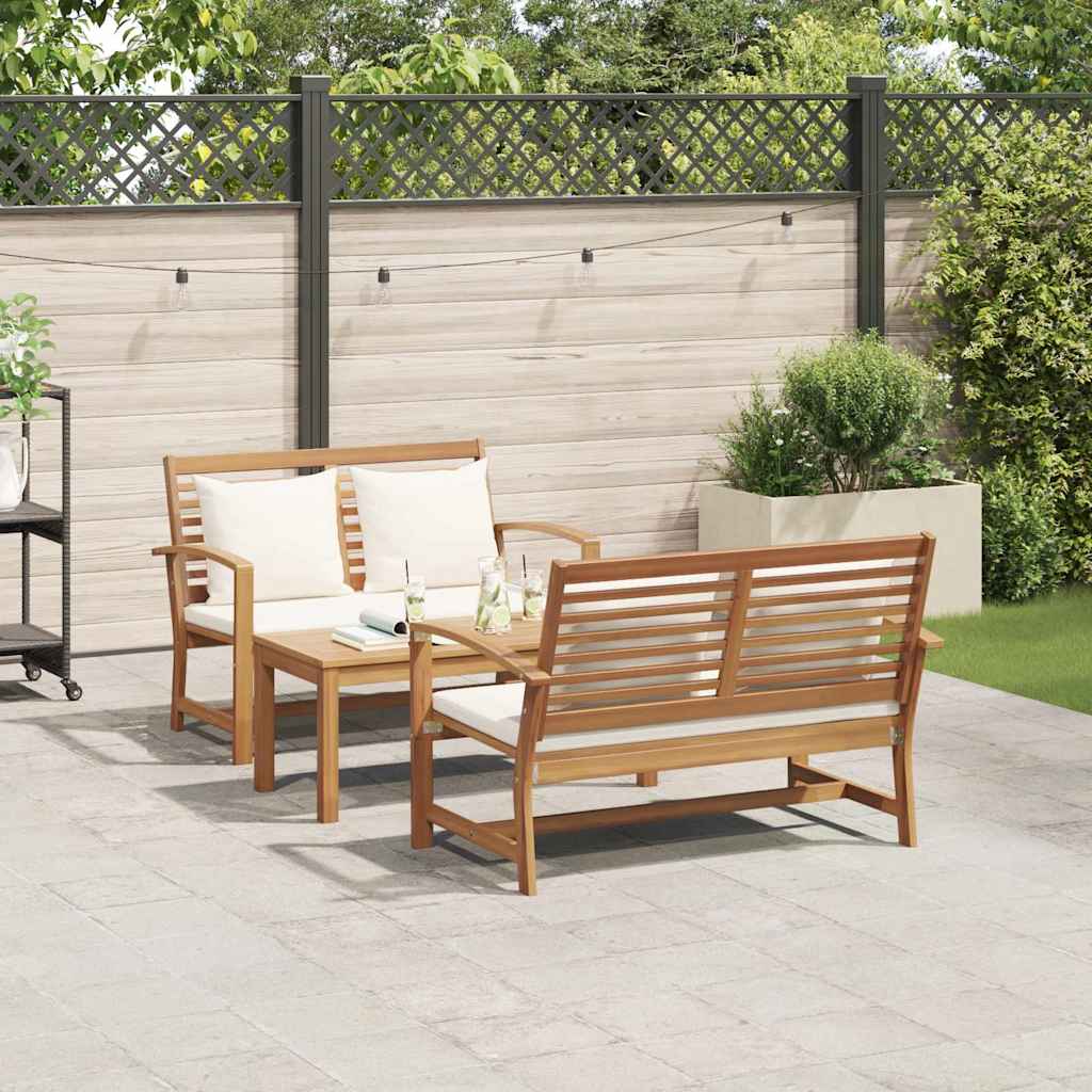 Set Divano da Giardino 3 pcs Naturale Legno massello di teak