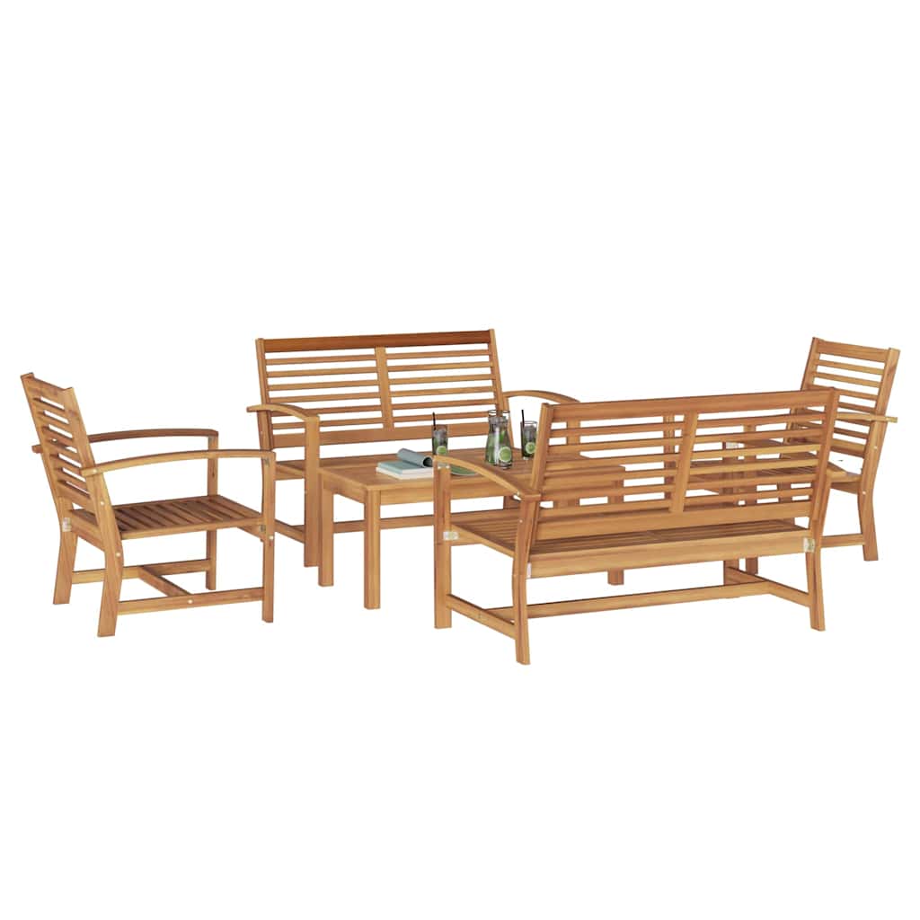 Set Divano da Giardino 5 pcs Naturale Legno massello di teak