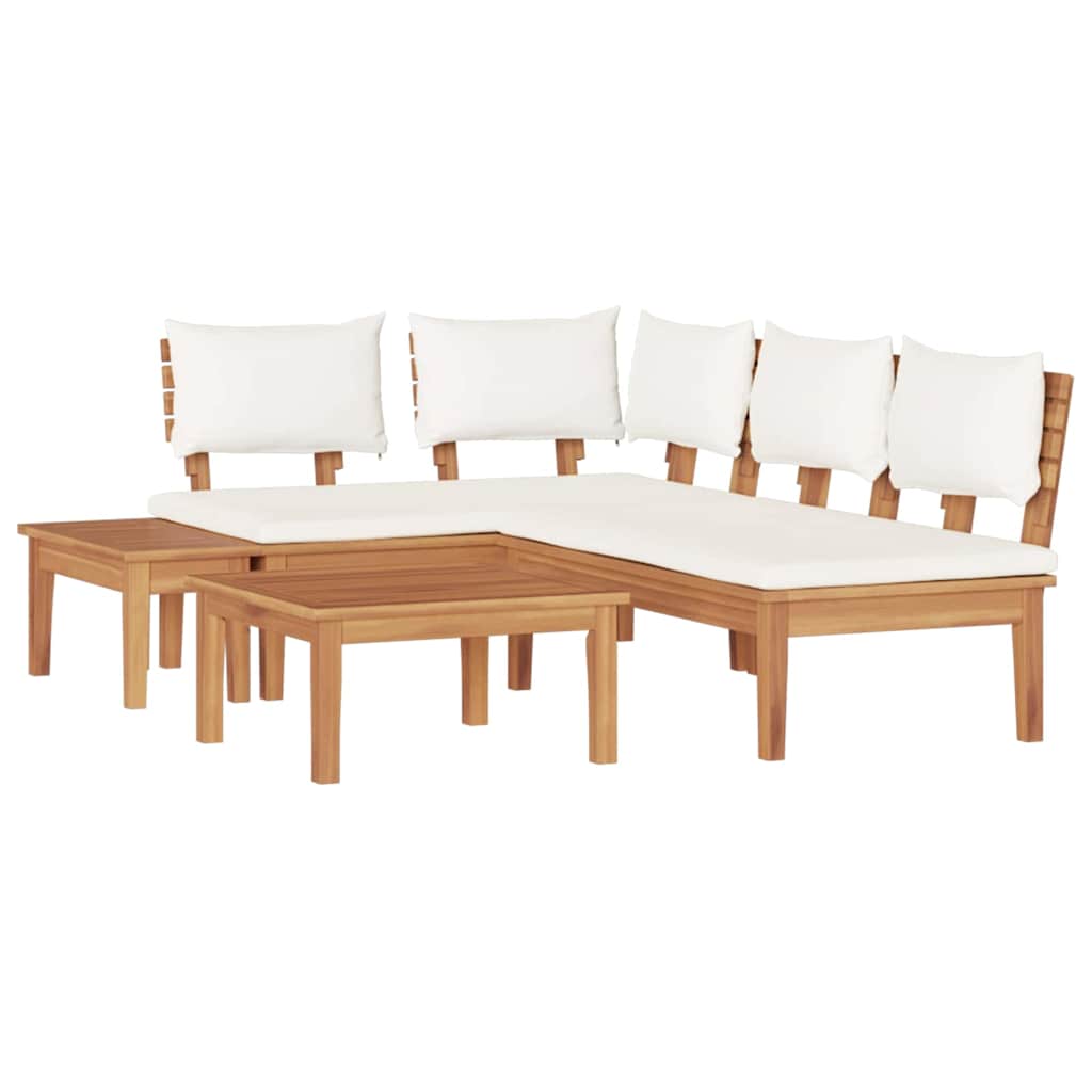 vidaXL Set Panchina da Giardino con cuscino 4 pcs Marrone e Crema