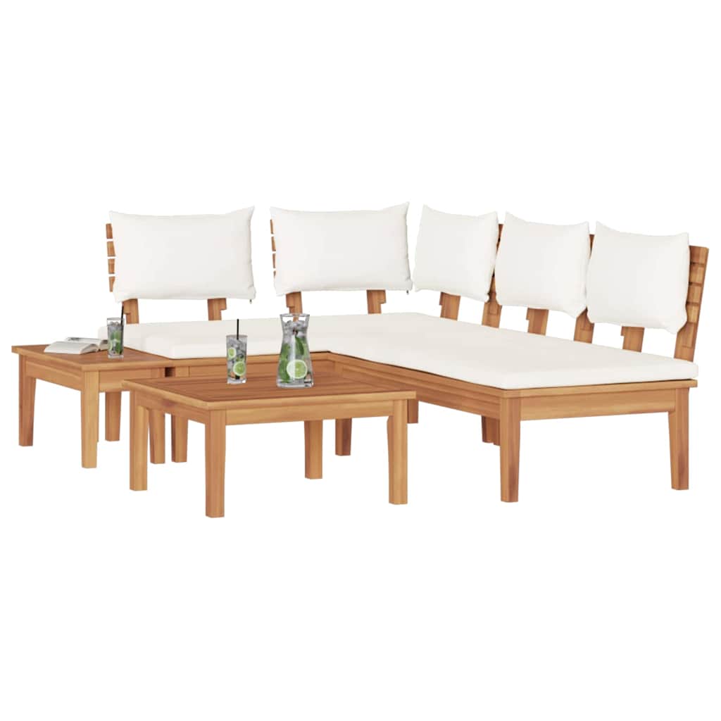 vidaXL Set Panchina da Giardino con cuscino 4 pcs Marrone e Crema