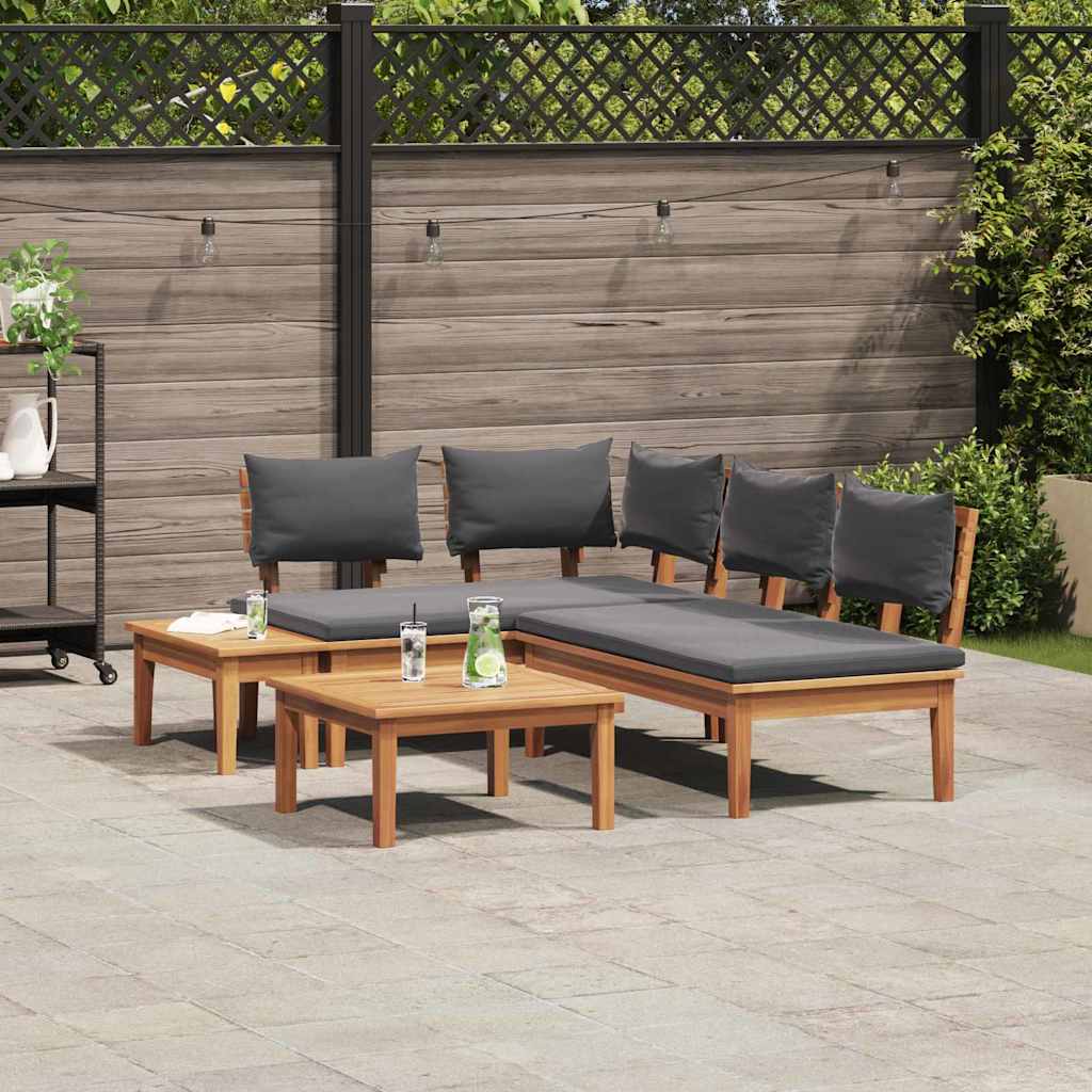 vidaXL Set Panchina da Giardino con cuscino 4 pcs Marrone e Grigio