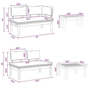 vidaXL Set Panchina da Giardino con cuscino 4 pcs Marrone e Grigio