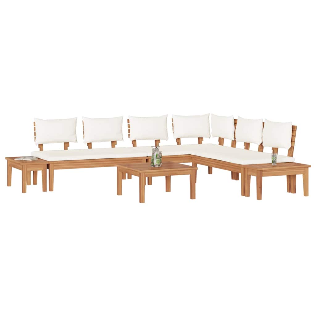 vidaXL Set Panchina da Giardino con cuscino 4 pcs Marrone e Crema