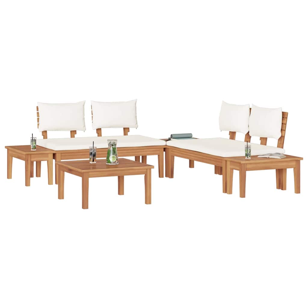 vidaXL Set Panchina da Giardino con cuscino 3 pcs Marrone e Crema