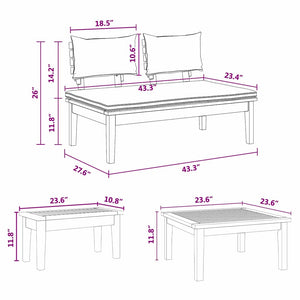 vidaXL Set Panchina da Giardino con cuscino 3 pcs Marrone e Crema
