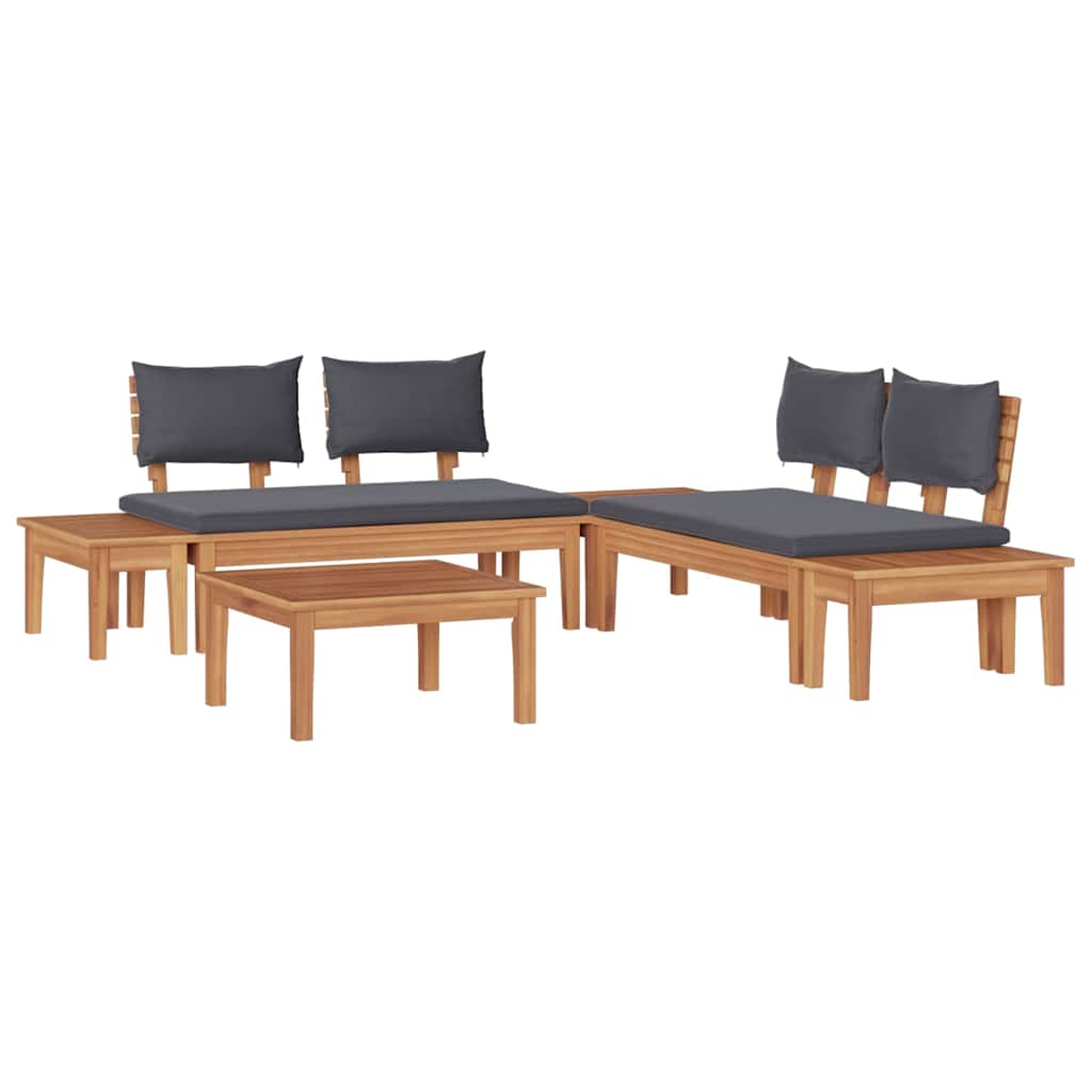 vidaXL Set Panchina da Giardino con cuscino 3 pcs Marrone e Grigio