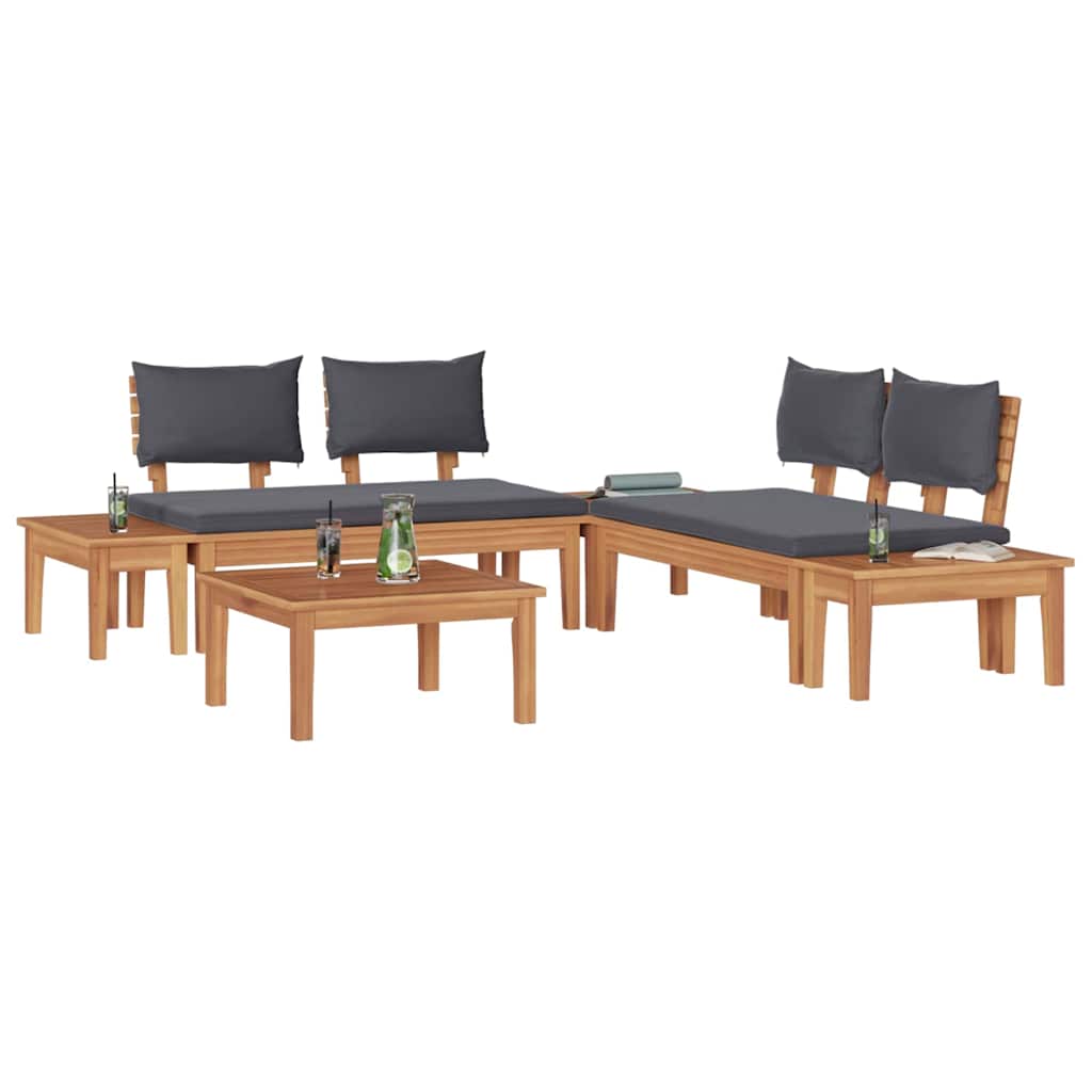 vidaXL Set Panchina da Giardino con cuscino 3 pcs Marrone e Grigio