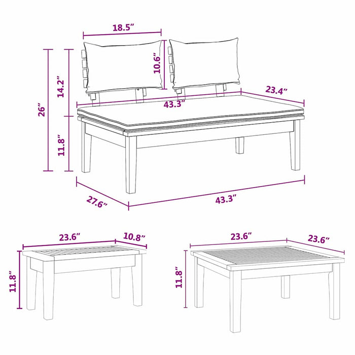 vidaXL Set Panchina da Giardino con cuscino 5 pcs Marrone e Crema