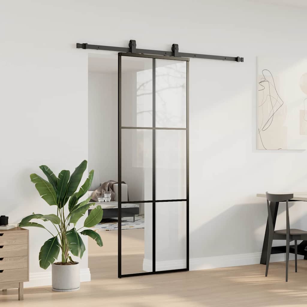 Porta Scorrevole con Ferramenta Nera 76x205 cm in Vetro ESG