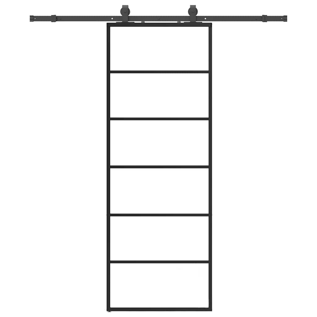 Porta Scorrevole con Ferramenta Nera 76x205 cm in Vetro ESG