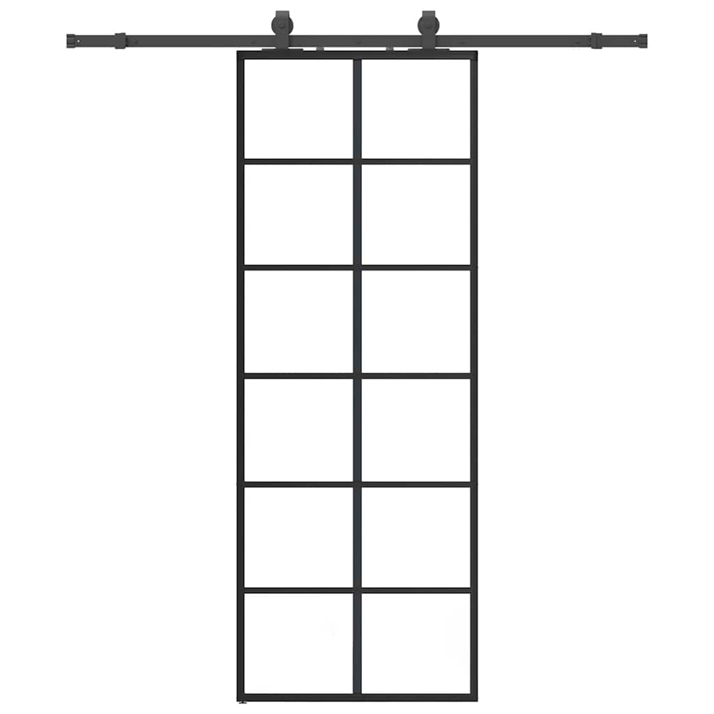 Porta Scorrevole con Ferramenta Nera 76x205 cm in Vetro ESG