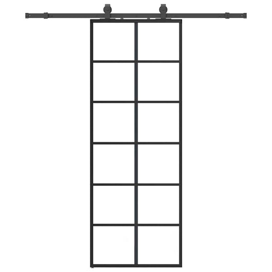 Porta Scorrevole con Ferramenta Nera 76x205 cm in Vetro ESG