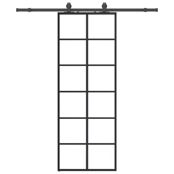 Porta Scorrevole con Ferramenta Nera 76x205 cm in Vetro ESG