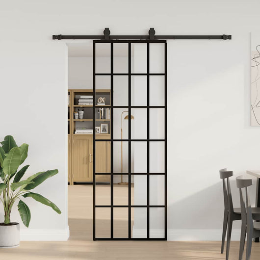 Porta Scorrevole con Ferramenta Nera 76x205 cm in Vetro ESG 3375793