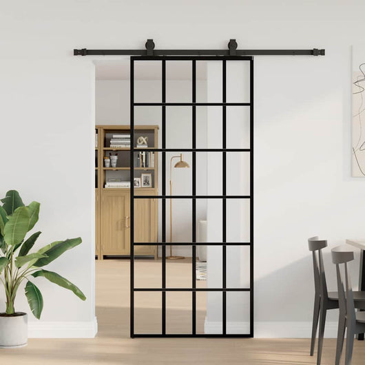Porta Scorrevole con Ferramenta Nera 90x205 cm in Vetro ESG 3375794