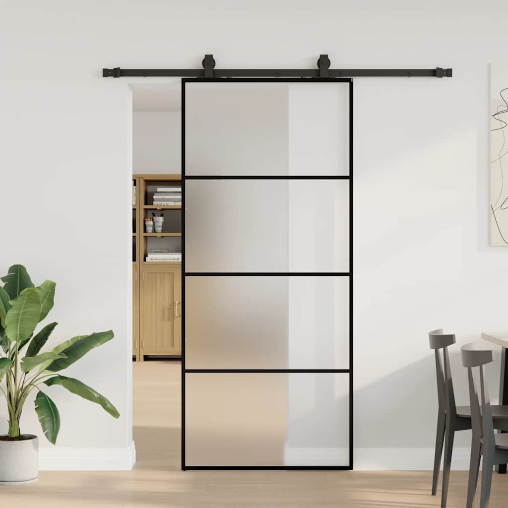 Porta Scorrevole con Ferramenta Nera 90x205 cm in Vetro ESG