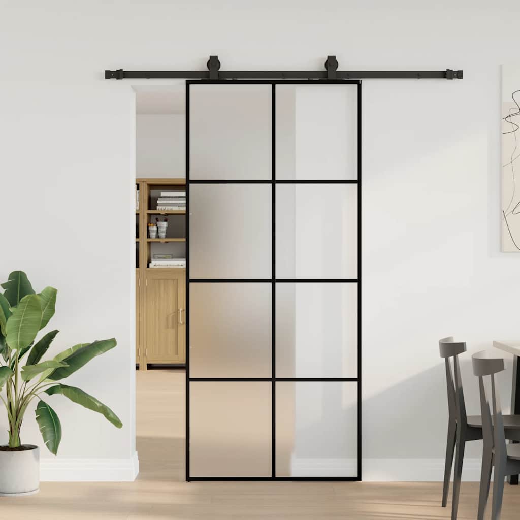 Porta Scorrevole con Ferramenta Nera 90x205 cm in Vetro ESG 3375805