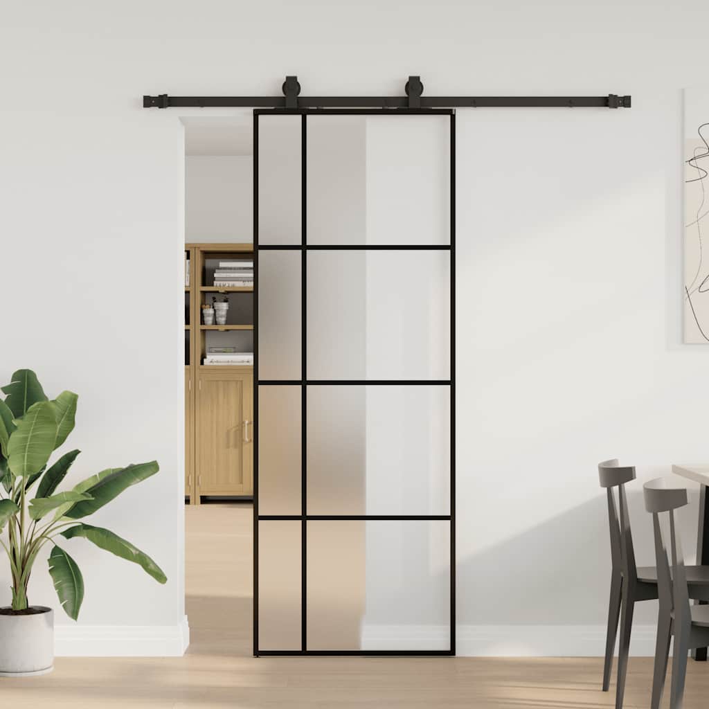 Porta Scorrevole con Ferramenta Nera 76x205 cm in Vetro ESG 3375809
