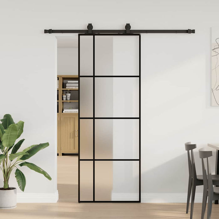 Porta Scorrevole con Ferramenta Nera 76x205 cm in Vetro ESG