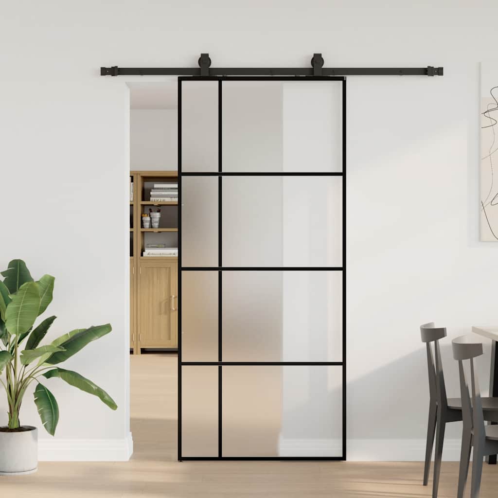Porta Scorrevole con Ferramenta Nera 90x205 cm in Vetro ESG 3375811