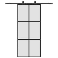 Porta Scorrevole Set Ferramenta Nera 90x205 cm Vetro Temperato
