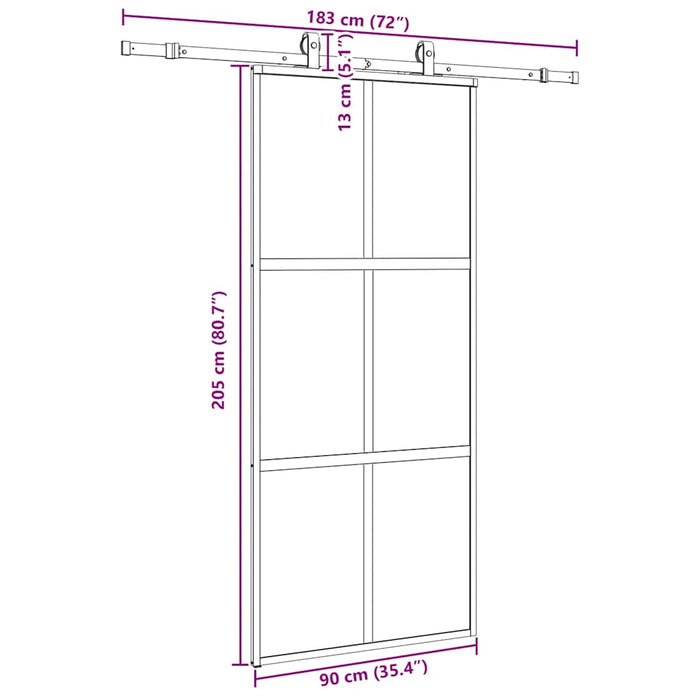 Porta Scorrevole Set Ferramenta Nera 90x205 cm Vetro Temperato 3375824