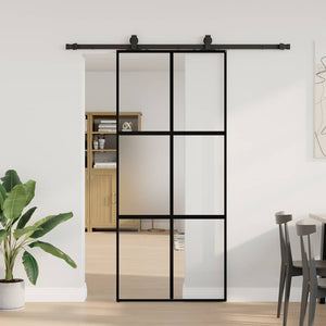vidaXL Porta Scorrevole Set Ferramenta Nera 90x205 cm Vetro Temperato
