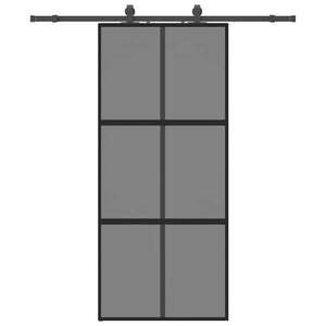 Porta Scorrevole Set Ferramenta Nera 90x205 cm Vetro Temperato 3375827