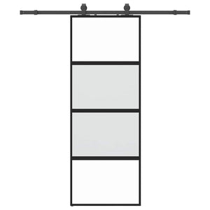 Porta Scorrevole Set Ferramenta Nera 76x205 cm Vetro Temperato 3375829