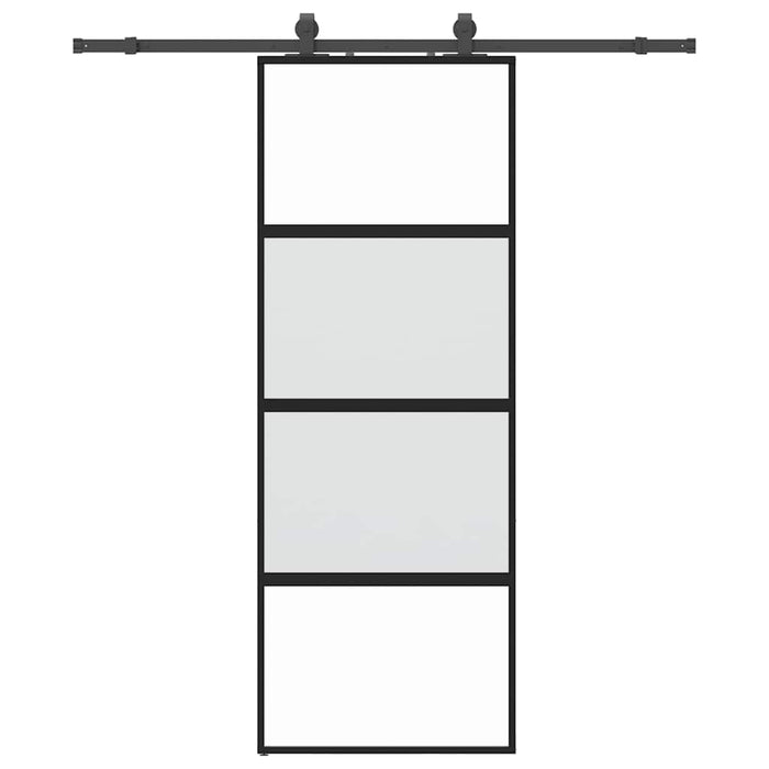 Porta Scorrevole Set Ferramenta Nera 76x205 cm Vetro Temperato 3375829