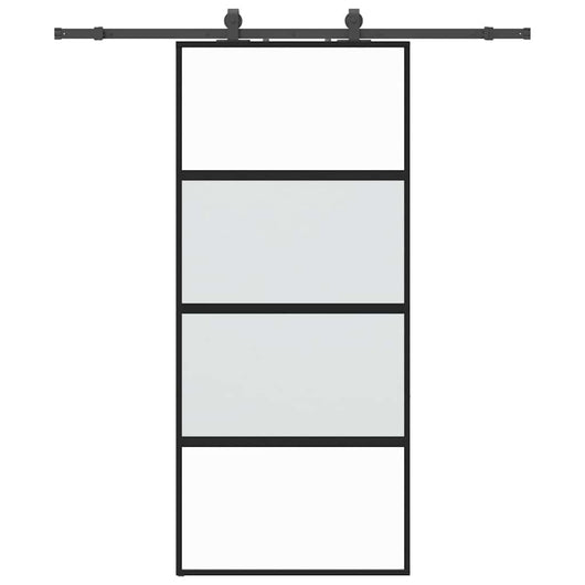 Porta Scorrevole Set Ferramenta Nera 90x205 cm Vetro Temperato 3375830