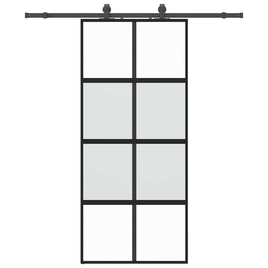 Porta Scorrevole Set Ferramenta Nera 90x205 cm Vetro Temperato 3375833