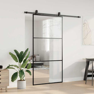 Porta Scorrevole con Ferramenta Nera 102x205 cm in Vetro ESG