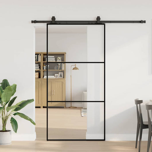 Porta Scorrevole con Ferramenta Nera 102x205 cm in Vetro ESG