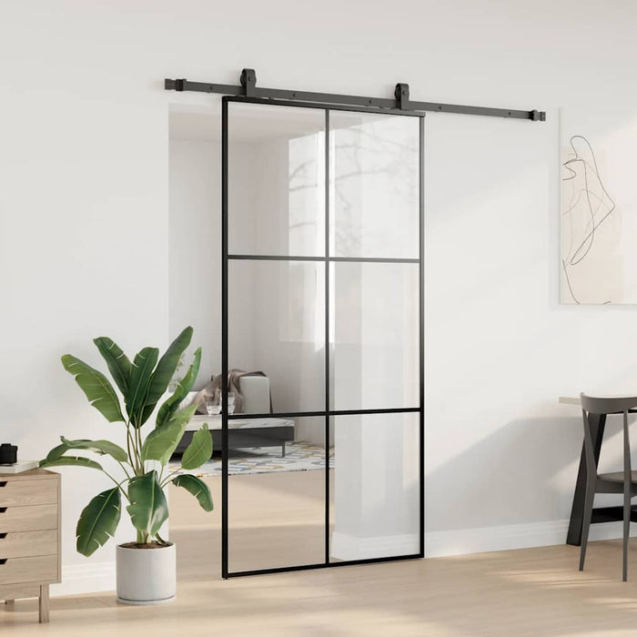 Porta Scorrevole con Ferramenta Nera 102x205 cm in Vetro ESG 3375846
