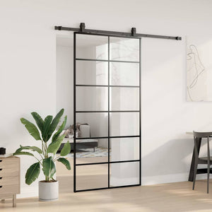 Porta Scorrevole con Ferramenta Nera 102x205 cm in Vetro ESG 3375852