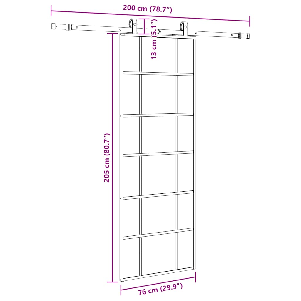 Porta Scorrevole con Ferramenta Nera 76x205 cm in Vetro ESG 3375853