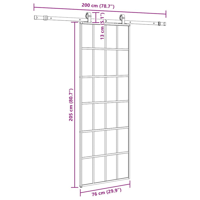 vidaXL Porta Scorrevole con Ferramenta Nera 76x205 cm in Vetro ESG